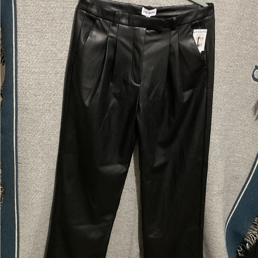 Steve Madden Black Faux Leather Trousers